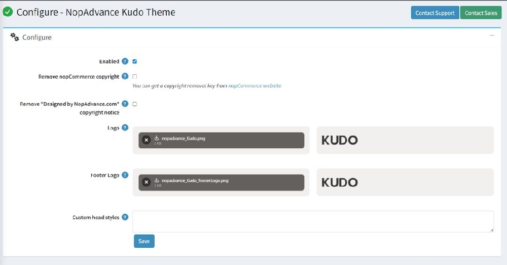 kudo theme configuration panel